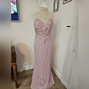 Corset Mermaid Dress Size 2 Sequins Baby Pink. Sweetheart Neckline. Lined. NWOT